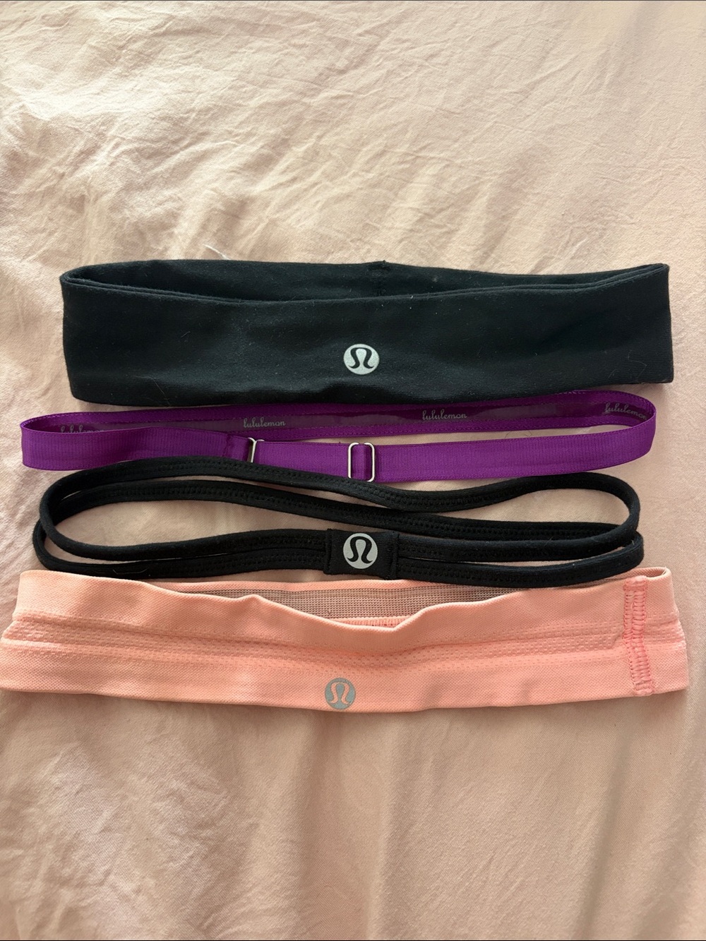 lululemon athletica Black, Purple and Peach Headband Set